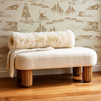 Noemi Western Longhorn Cowboy Tawny Cream Wallpaper