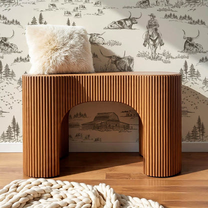 Noemi Western Longhorn Cowboy Charcoal Cream Wallpaper