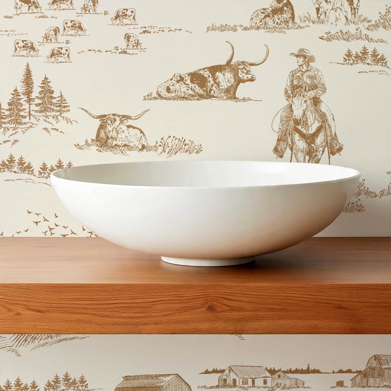 Noemi Western Longhorn Cowboy Tawny Cream Wallpaper