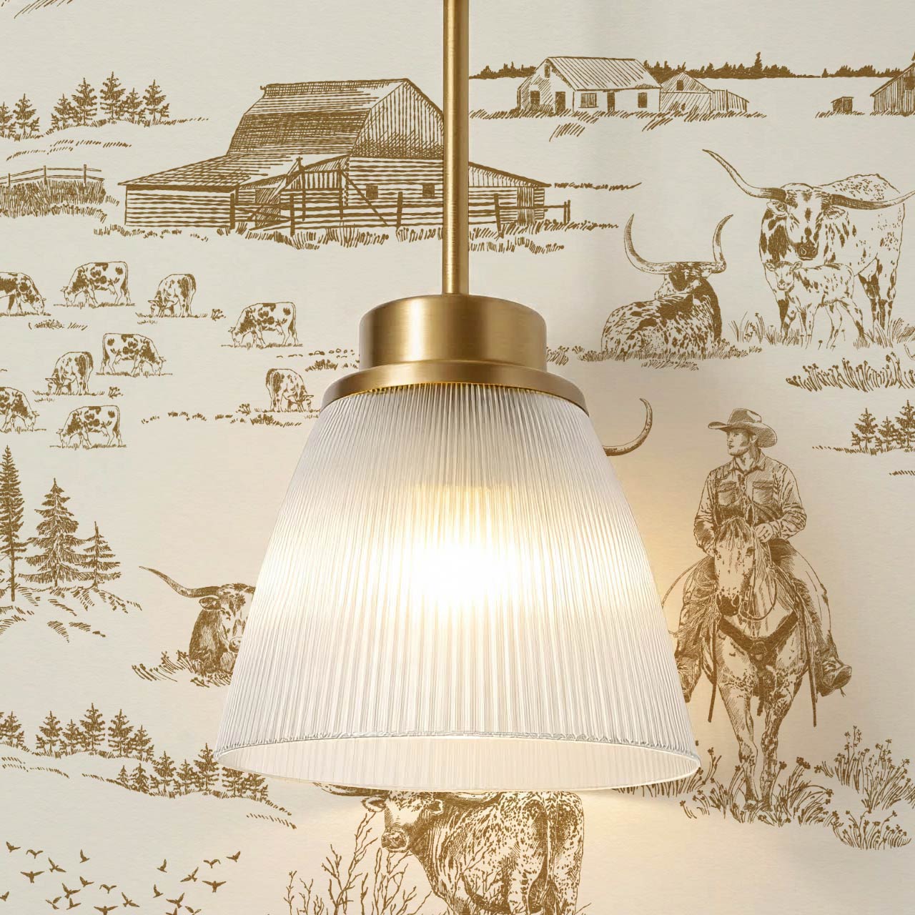Noemi Western Longhorn Cowboy Olive Cream Wallpaper