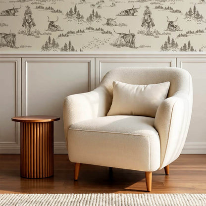 Noemi Western Longhorn Cowboy Charcoal Cream Wallpaper