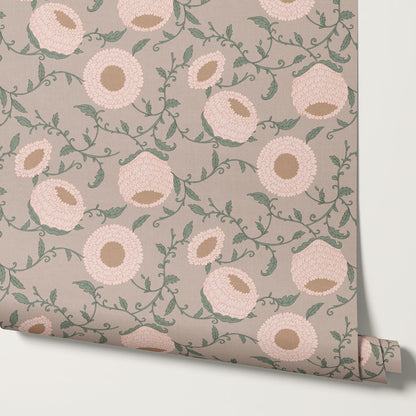 Nora Woodblock Peony Blush Wallpaper