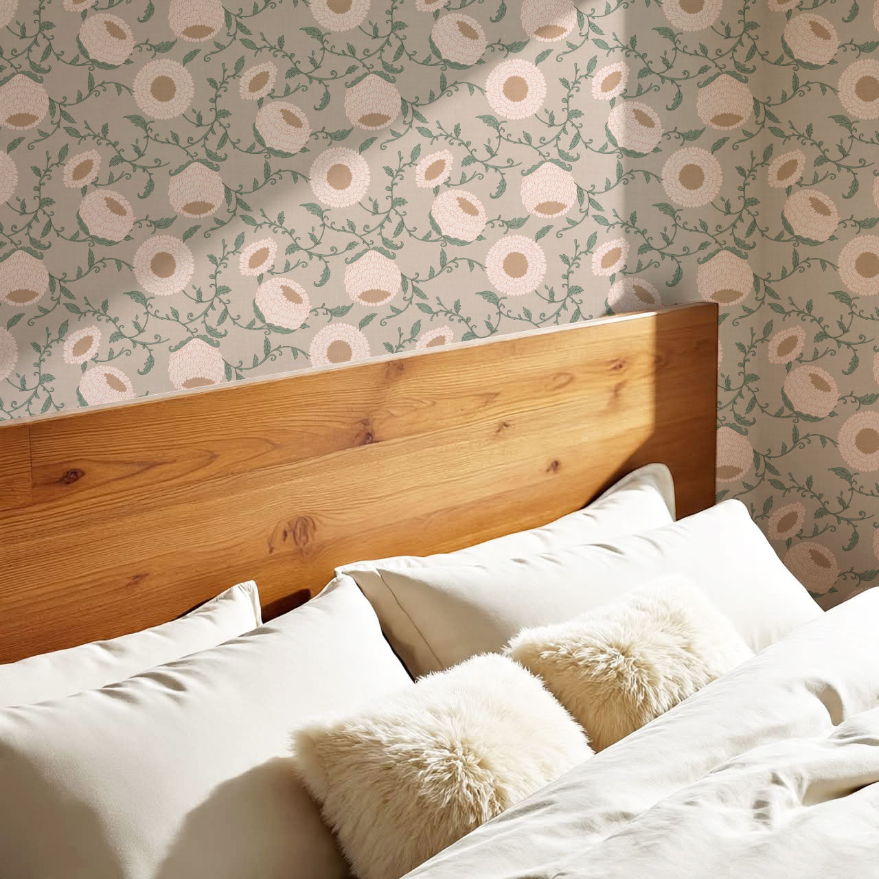 Nora Woodblock Peony Blush Wallpaper