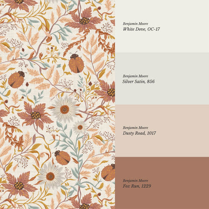 Noreen Ladybugs and Daisies Cream Mauve Rust Wallpaper