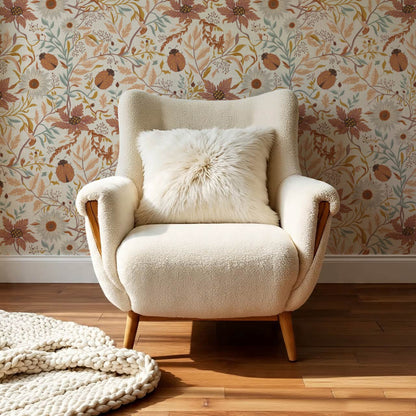 Noreen Ladybugs and Daisies Cream Mauve Rust Wallpaper