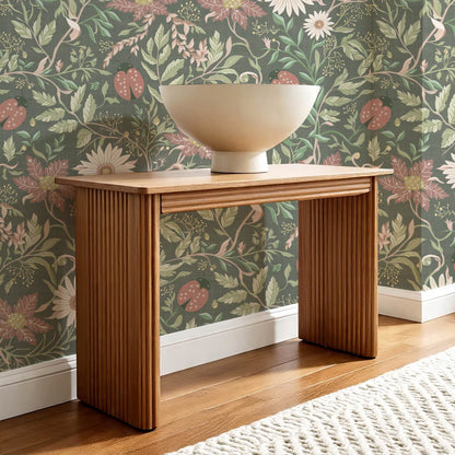Noreen Ladybugs and Daisies Green Olive Dusty Pink Wallpaper