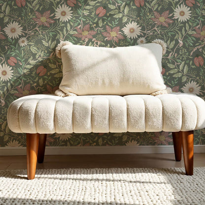 Noreen Ladybugs and Daisies Green Olive Dusty Pink Wallpaper