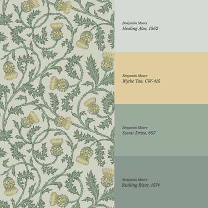 Nova Twisting Thistle Green Yellow Wallpaper
