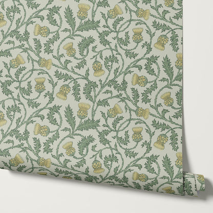 Nova Twisting Thistle Green Yellow Wallpaper
