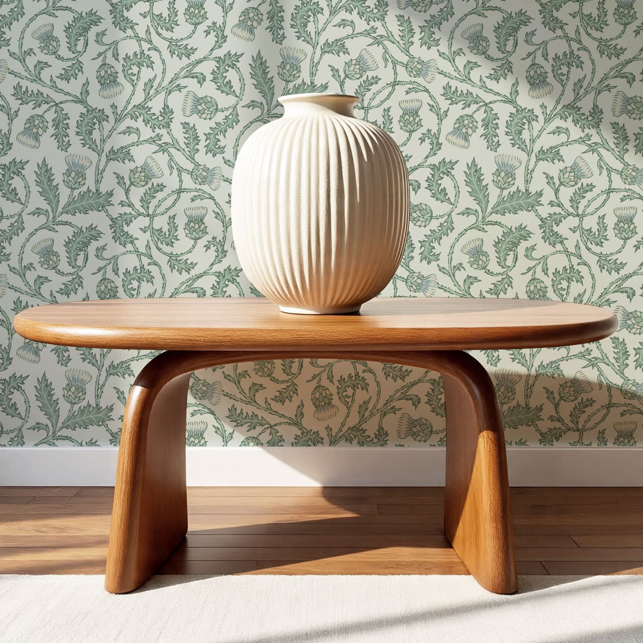 Nova Twisting Thistle Green Wallpaper