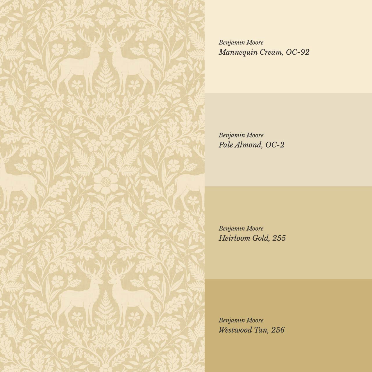 Nefeli Stags Damask Almond Gold Wallpaper