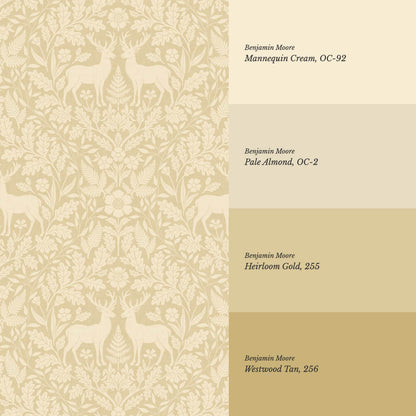 Nefeli Stags Damask Almond Gold Wallpaper