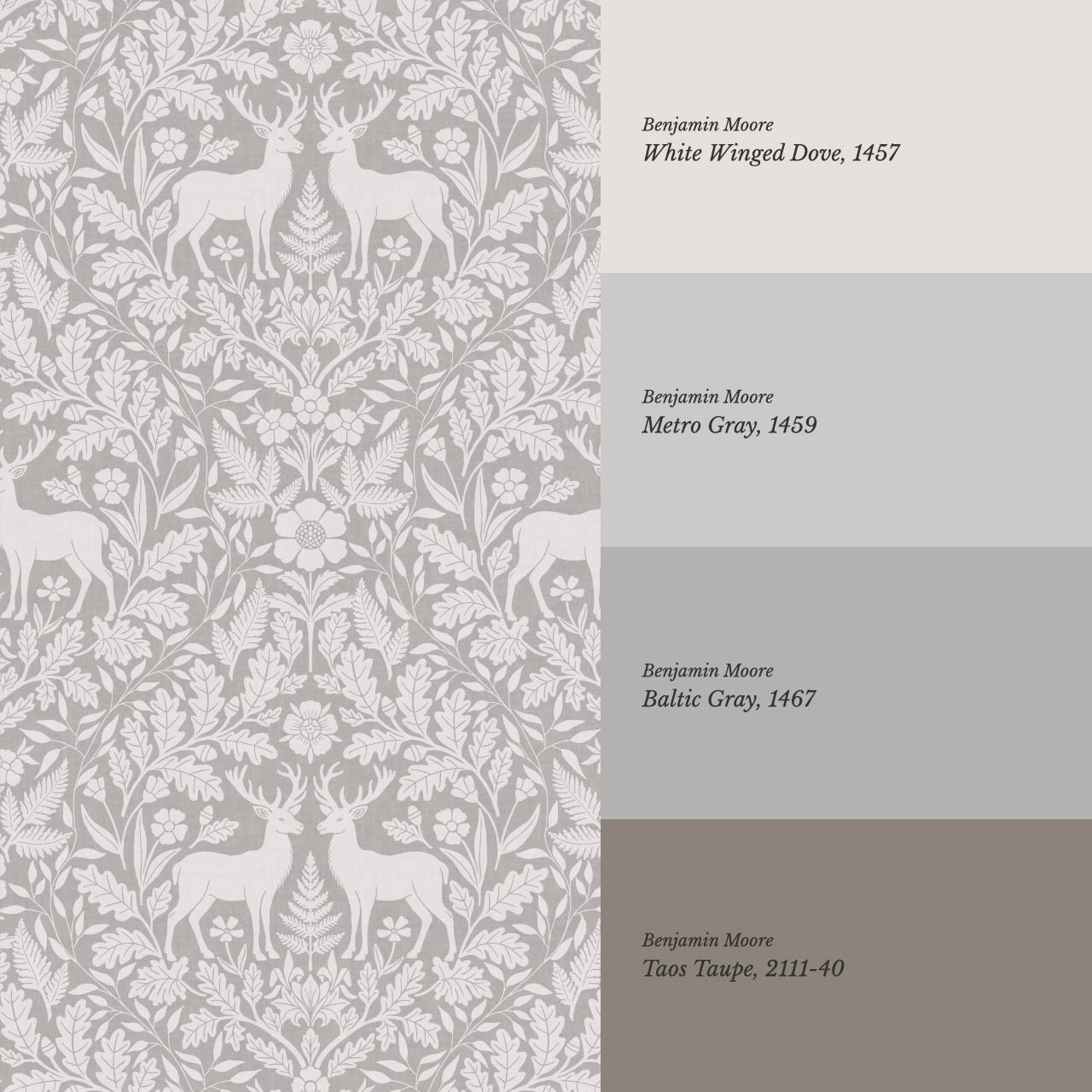 Nefeli Stags Damask French Gray Wallpaper