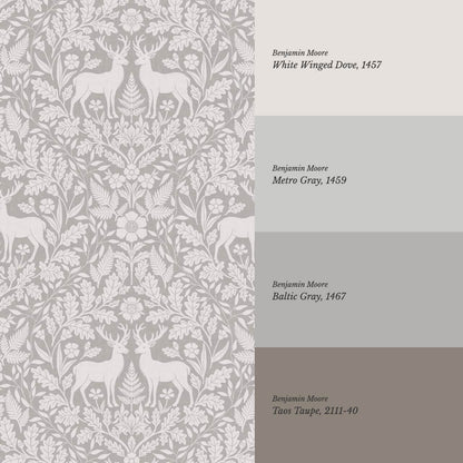 Nefeli Stags Damask French Gray Wallpaper