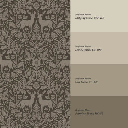 Nefeli Stags Damask Taupe Brown Wallpaper
