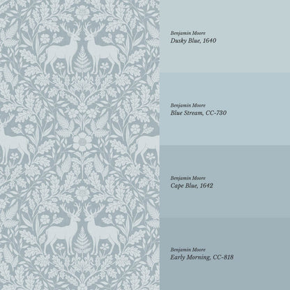 Nefeli Stags Damask Sky Blue Wallpaper