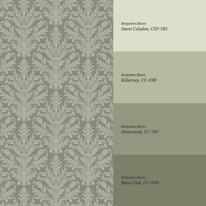 Novalie Diamond Damask Green Olive Wallpaper
