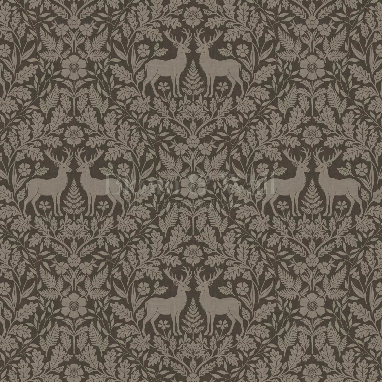 Nefeli Stags Damask Taupe Brown Wallpaper