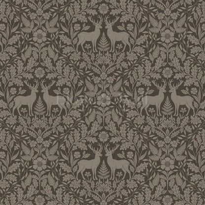 Nefeli Stags Damask Taupe Brown Wallpaper