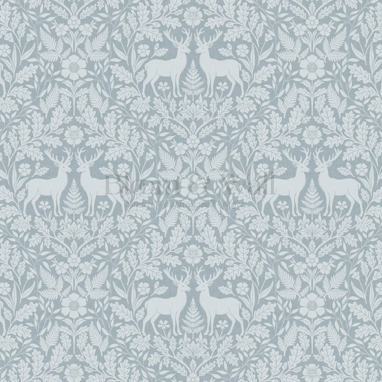 Nefeli Stags Damask Sky Blue Wallpaper