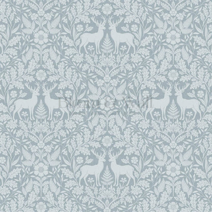 Nefeli Stags Damask Sky Blue Wallpaper