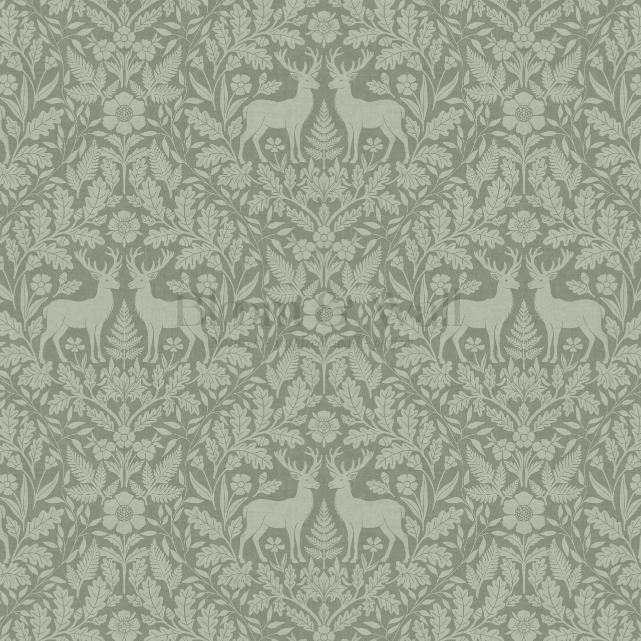 Nefeli Stags Damask Moss Green Wallpaper