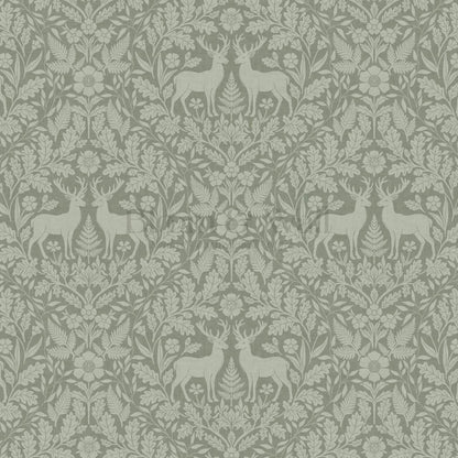 Nefeli Stags Damask Moss Green Wallpaper