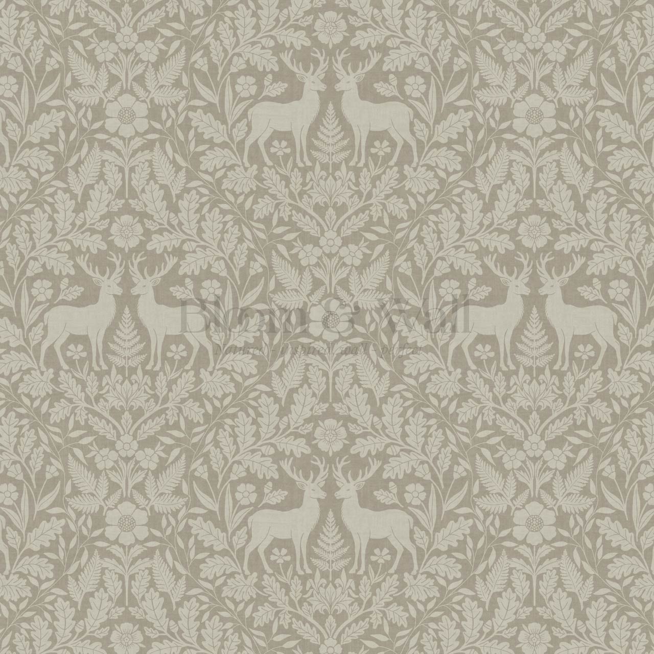 Nefeli Stags Damask Olive Stone Wallpaper