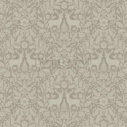 Nefeli Stags Damask Olive Stone Wallpaper