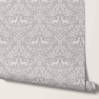 Nefeli Stags Damask French Gray Wallpaper