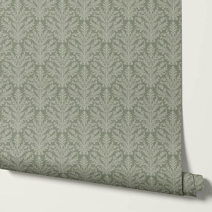 Novalie Diamond Damask Green Olive Wallpaper