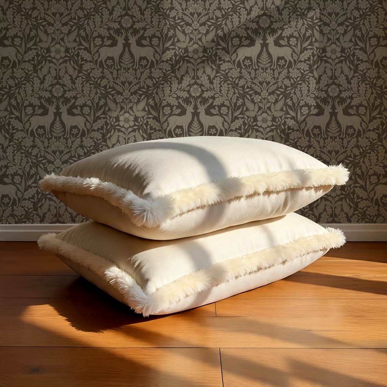 Nefeli Stags Damask Taupe Brown Wallpaper