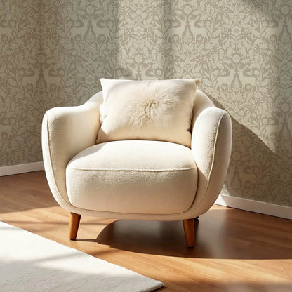 Nefeli Stags Damask Olive Stone Wallpaper
