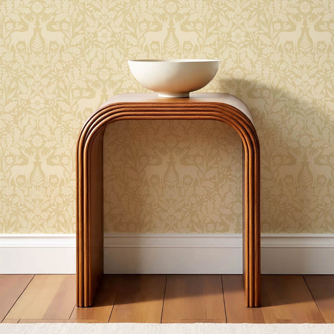 Nefeli Stags Damask Almond Gold Wallpaper
