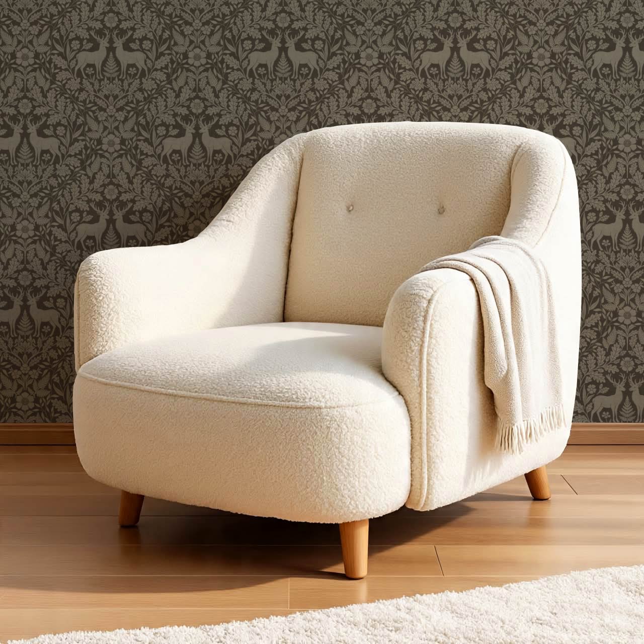 Nefeli Stags Damask Taupe Brown Wallpaper