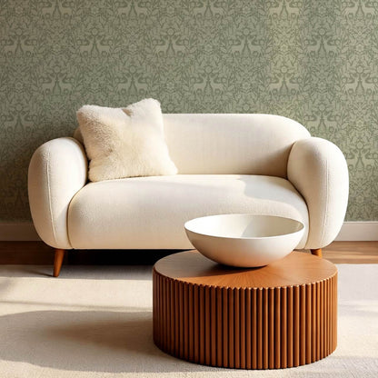 Nefeli Stags Damask Moss Green Wallpaper