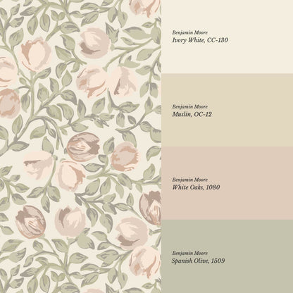 Novus Blooms Soft Sage Blush Wallpaper