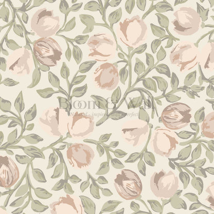 Novus Blooms Soft Sage Blush Wallpaper