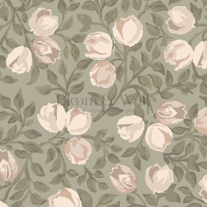 Novus Blooms Sage Cream Wallpaper