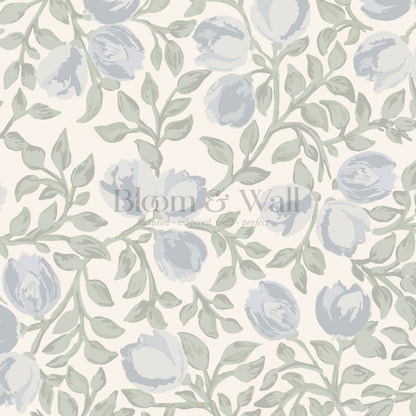 Novus Blooms French Blue Cream Wallpaper