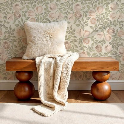 Novus Blooms Soft Sage Blush Wallpaper
