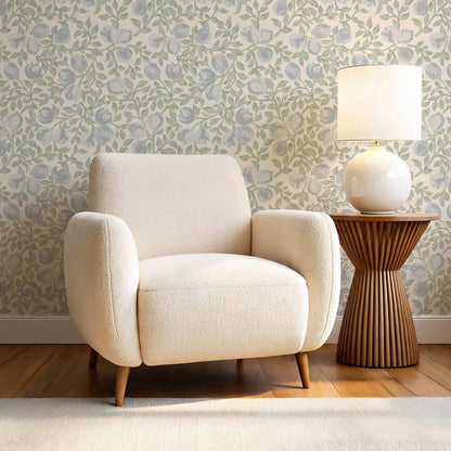 Novus Blooms French Blue Cream Wallpaper