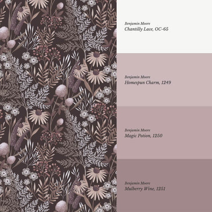 Nuria Wildflowers Plum Wine Wallpaper