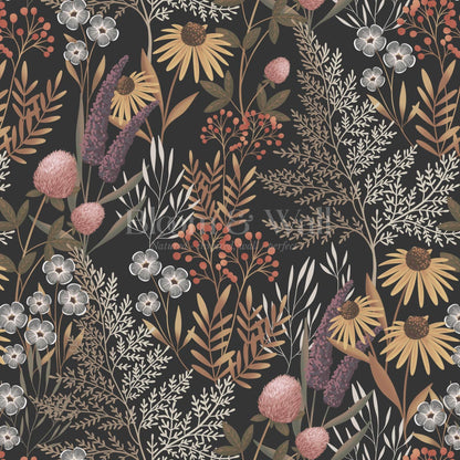 Nuria Wildflowers Earth Brown Wallpaper