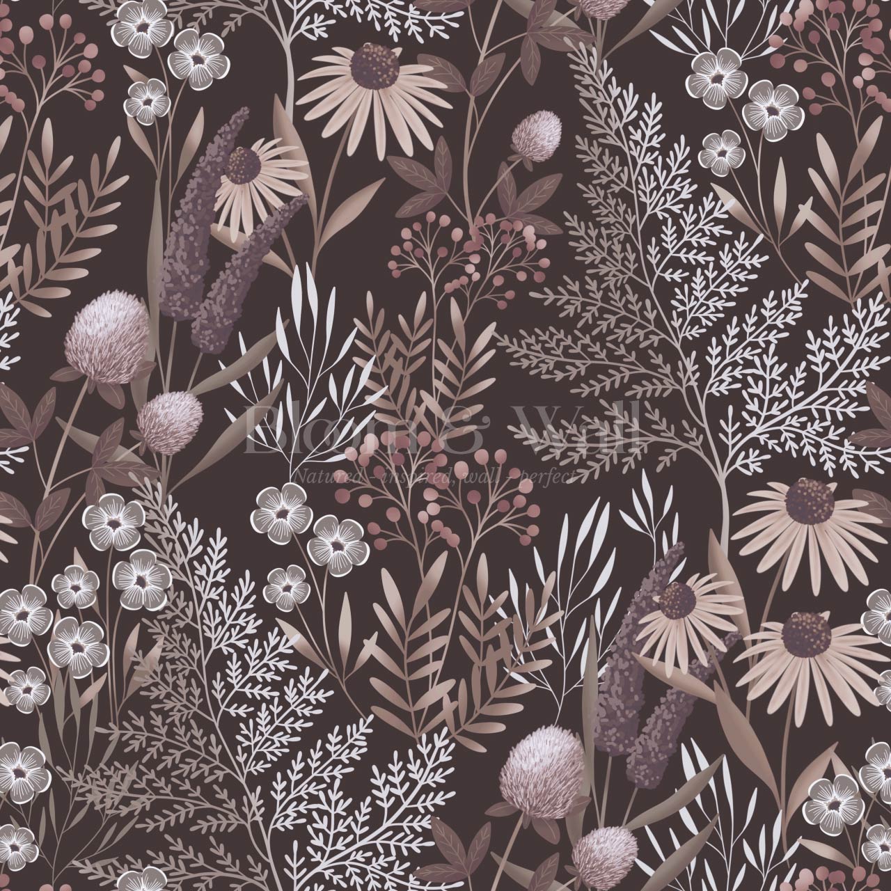 Nuria Wildflowers Plum Wine Wallpaper