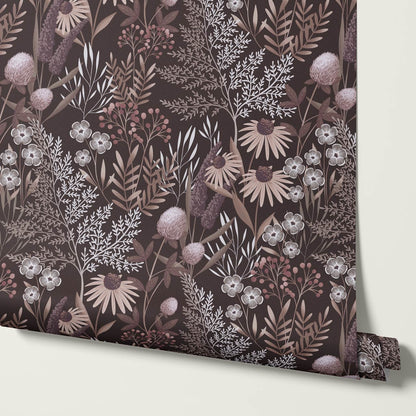 Nuria Wildflowers Plum Wine Wallpaper