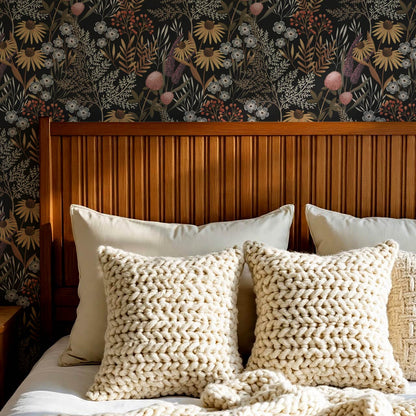 Nuria Wildflowers Earth Brown Wallpaper