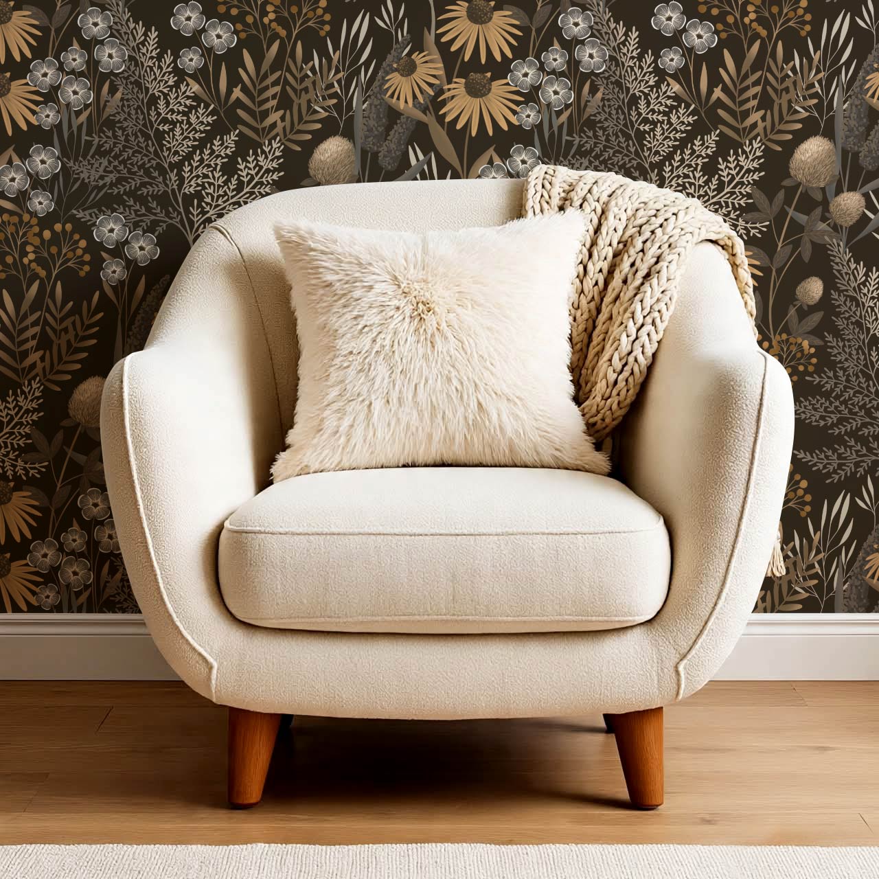 Nuria Wildflowers Earth Almond Wallpaper