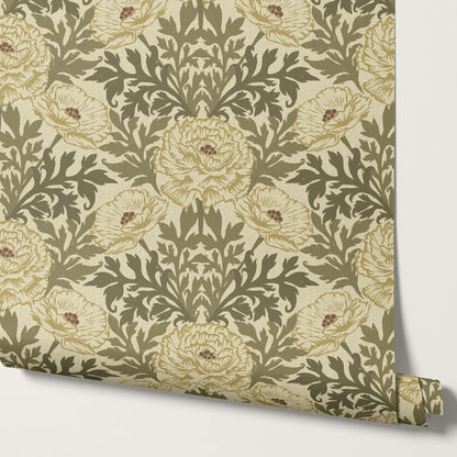 Nyla Blooming Garden Olive Gold Wallpaper