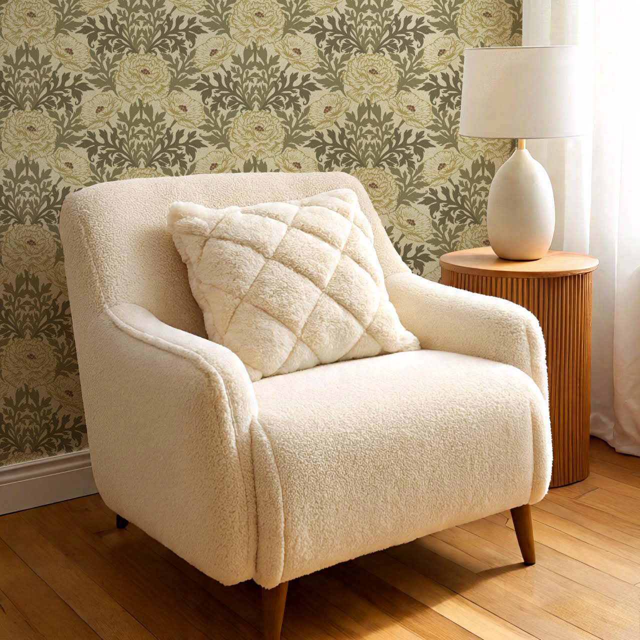 Nyla Blooming Garden Olive Gold Wallpaper